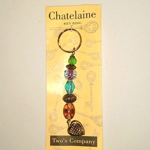 Two's Company Chatelaine Brass and Beaded Hearts Key Ring, NIP